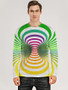 Men's 3D Graphic optical illusion T-shirt Print Long Sleeve Daily Tops Green / White