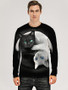 Men's 3D Graphic Animal T-shirt Print Long Sleeve Daily Tops Black / Gray