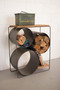 Kalalou Honey Wood & Raw Metal Shelf with Round Compartments CQ7050