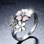 Silver Plated Women's Silver Ring Pink Hearts and Daisy Cherry Blossom