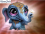 3D DIY Diamond Painting Cartoon Big Eye Blue Baby Elephant - craft kit