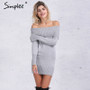 Simplee Winter Off Shoulder Knit Bodycon Sheath Mini Dress, Long Sleeve