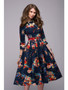 Modest Style Three Quarter Sleeve Elegant Floral Printing Midi Dress