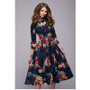 Modest Style Three Quarter Sleeve Elegant Floral Printing Midi Dress