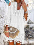 Women's Shift Dress Short Mini Dress - 3/4 Length Sleeve Tassel Fringe Lace Cold Shoulder Summer Hot Casual Boho vacation dresses 2021 White Blue Yellow Beige Light Blue S M L XL XXL 3XL-0208808