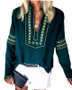 Women's T-shirt Blouse Shirt Geometric Long Sleeve V Neck Tops Basic Top Purple Red Green-0207834