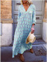 Women's A-Line Dress Maxi long Dress - Long Sleeve Print Patchwork Print Fall Winter Casual Blue Yellow Blushing Pink S M L XL XXL