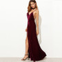 Burgundy Velvet Long Wrap Dress