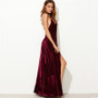 Burgundy Velvet Long Wrap Dress