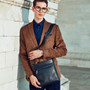 Bag men bison denim brand shoulder genuine leather 10.5"" ipad cowhide crossbody for casual messenger