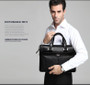 Briefcase men shoulder messenger genuine leather business 15.6' laptop computer handbag