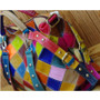 Bags women casual blocks patchwork tote genuine leather handbags