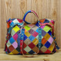 Bags women casual blocks patchwork tote genuine leather handbags