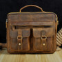 Briefcase men real leather antique style business 13"" laptop cases attache messenger bags portfolio