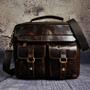 Briefcase men real leather antique style business 13"" laptop cases attache messenger bags portfolio
