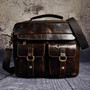 Briefcase men real leather antique style business 13"" laptop cases attache messenger bags portfolio