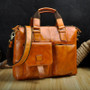 Briefcase men genuine leather office business 15.6"" laptop case attache portfolio bag messenger