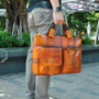 Briefcase men genuine leather office business 15.6"" laptop case attache portfolio bag messenger