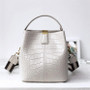 Bags women winter small crocodile pattern bucket shoulder genuine leather handbags messenger