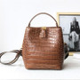 Bags women winter small crocodile pattern bucket shoulder genuine leather handbags messenger