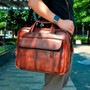 Briefcase men real leather antique style business 15.6"" laptop cases attache messenger bags portfolio