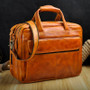 Briefcase men real leather antique style business 15.6"" laptop cases attache messenger bags portfolio