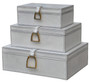 Nested White Leather And Brass Boxes - Style: 7868662