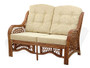 Malibu Lounge Set of 4: 2 Natural Rattan Wicker Chairs, Loveseat with Cream Cushion and Coffee Table w/Glass Handmade, Colonial