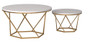 WE Furniture Modern Round Nesting Coffee Accent Table Living Room, Set Of 2, White Marble, Gold