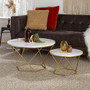 WE Furniture Modern Round Nesting Coffee Accent Table Living Room, Set Of 2, White Marble, Gold