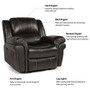 Rocker Recliner Chair,Overstuffed Faux Leather Recliner,Heavy Duty Glider Recliner for Living Room,Brown Home Theater Seating