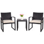 SUNLEI Outdoor 3-Piece Bistro Set Black Wicker Furniture-Two Chairs with Glass Coffee Table (Beige Cushion)