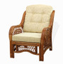 Malibu Lounge Armchair ECO Natural Rattan Wicker Handmade Design with Cream Cushion, Colonial (Light Brown)