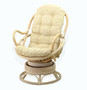 Java Chair Lounge Swivel Rocking Natural Rattan Wicker with Dark Brown Cushion, Cognac