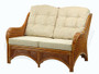 Jam Rattan Wicker Living Room Set 4 Pieces 2 Lounge Chair Loveseat/Sofa Coffee Table Colonial (Light Brown). Cream Cushions.