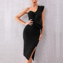 Women Ruffle One Shoulder Sexy Bandage Black Bodycon Party Dresses