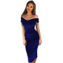 Women Sexy Velvet Bodycon Midi Dress Off Shoulder Elegant Party Dresses