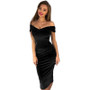 Women Sexy Velvet Bodycon Midi Dress Off Shoulder Elegant Party Dresses