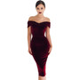 Women Sexy Velvet Bodycon Midi Dress Off Shoulder Elegant Party Dresses