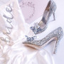 Women's Luxury Rhinestone Crystal Stiletto Heels Cinderella Pumps Wedding Shoes