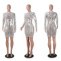 Women Sequins Long Sleeve Gorgeous Turtleneck Bodycon Mini Party Dresses
