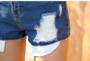 Cotton Denim Wash Ripped Short Jeans