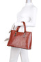 3in1 Glossy Croco Textured Satchel Clutch And Wallet Set