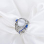 925 Sterling Silver Jewelry For Women Moonstone Sapphire Flower Ring Size6,7,8,9,10