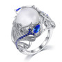 925 Sterling Silver Jewelry For Women Moonstone Sapphire Flower Ring Size6,7,8,9,10
