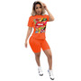 Women Sport Tracksuit Two Piece Set Summer Letter Print Short Sleeve Crop Top T-Shirt Pants Suit