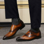 FELIX CHU Men's Brown Dress Shoes Loafer Classic Medallion Toe Genuine Leather Buckle Monk Strap Man Formal Shoes Black Burgundy