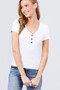 Short Sleeve V-neck W/button Detail Rib Knit Top