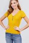 Short Sleeve V-neck W/button Detail Rib Knit Top