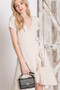 Solid Basic Ruffle Detailed Tulip Overlay Short Sleeve Surplice Dress With Ribbon Tie Waist Detail